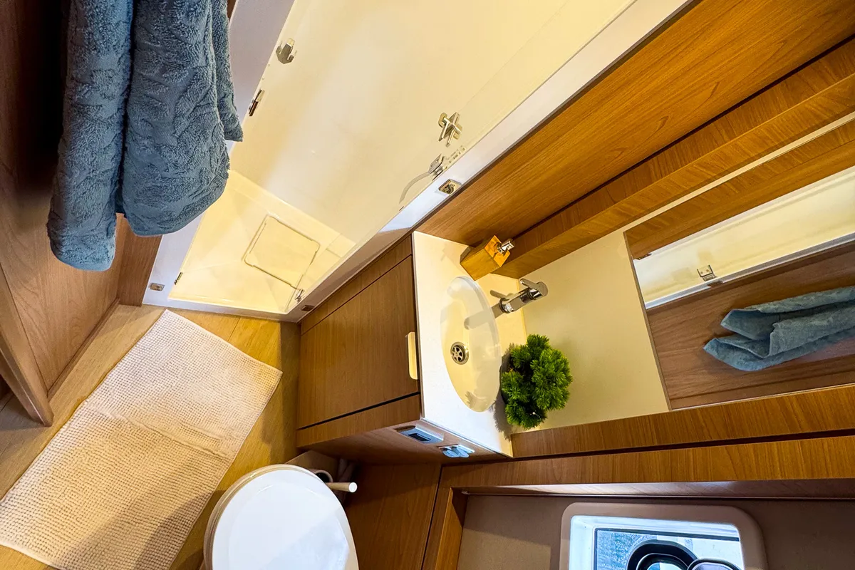 Head on La Calma, a Bali 4.4 catamaran at Pirovac, Croatia