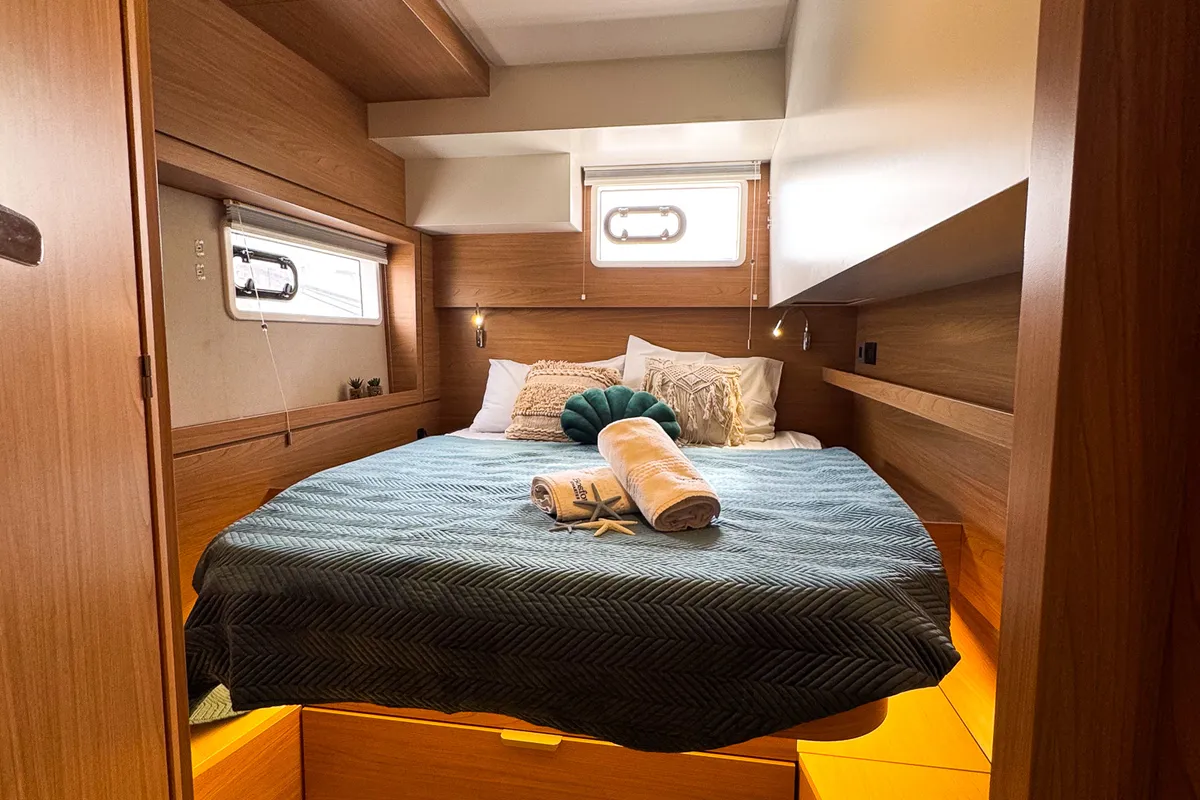 Cabin on La Calma, a Bali 4.4 catamaran at Pirovac, Croatia