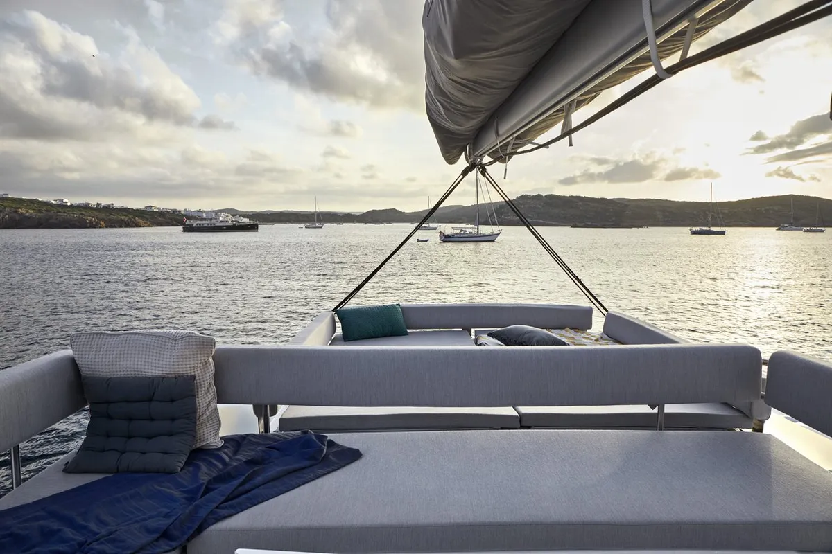 Deck of La Calma, a Bali 4.4 catamaran at Pirovac, Croatia