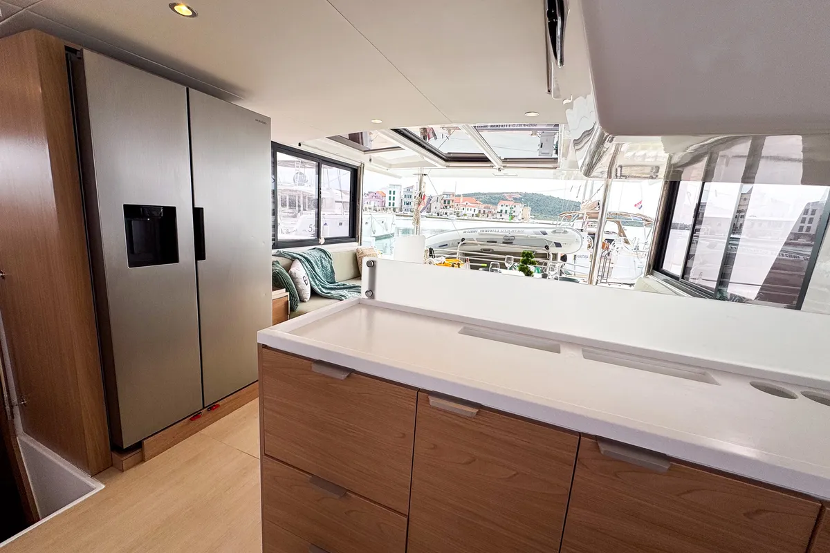 Galley of La Calma, a Bali 4.4 catamaran at Pirovac, Croatia