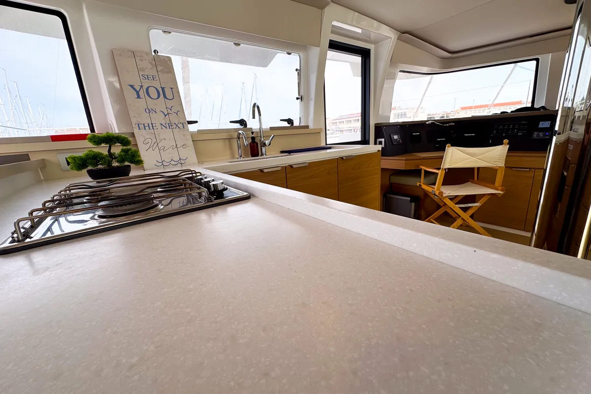 Galley of La Calma, a Bali 4.4 catamaran at Pirovac, Croatia