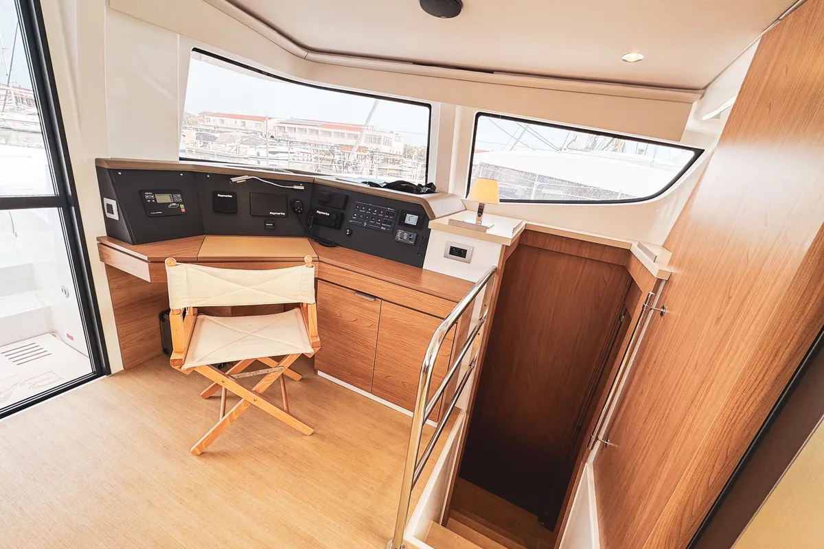 Cockpit of La Calma, a Bali 4.4 catamaran at Pirovac, Croatia