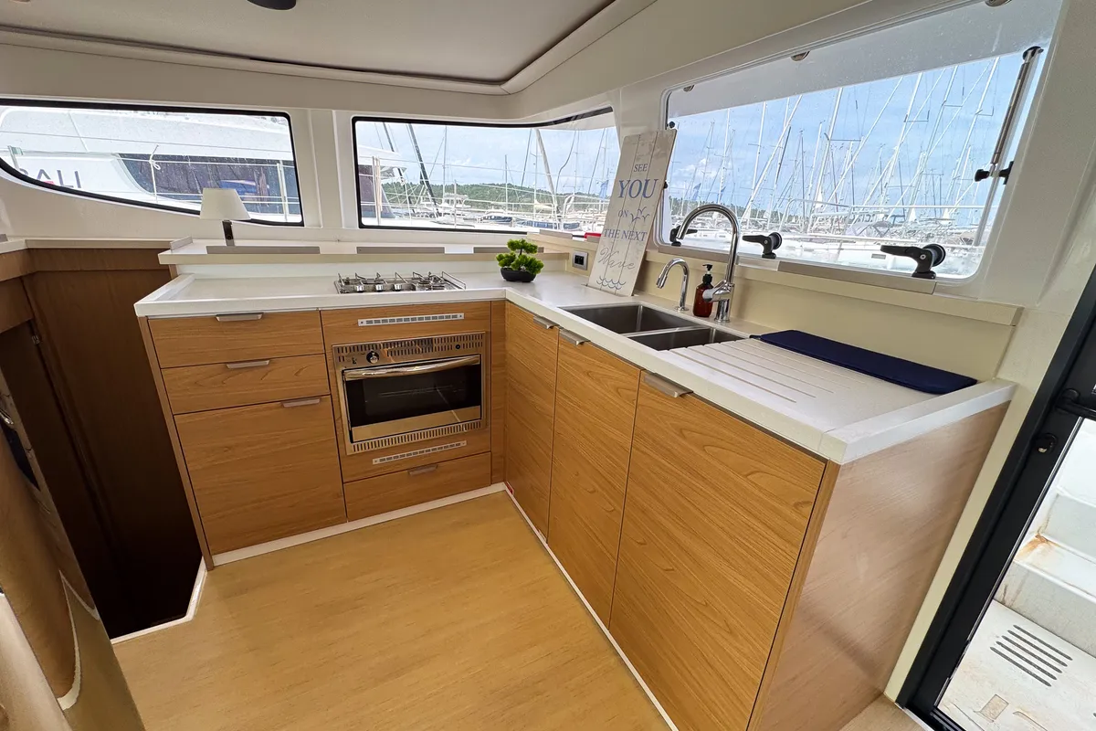 Galley of La Calma, a Bali 4.4 catamaran at Pirovac, Croatia