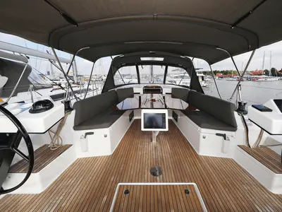 Deck of Jolie, a Dufour 470 sailboat at Biograd na Moru, Croatia
