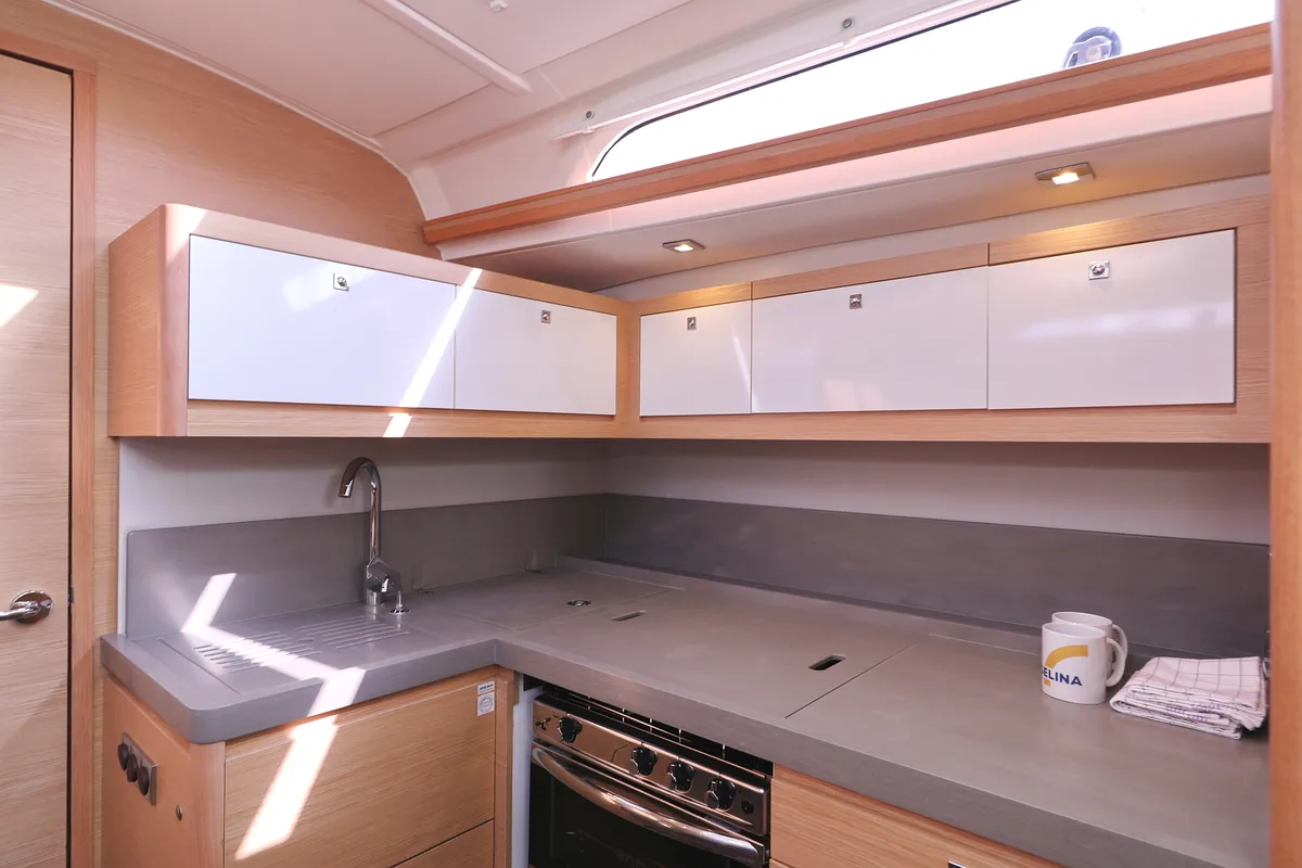Galley of Jolie, a Dufour 470 sailboat at Biograd na Moru, Croatia