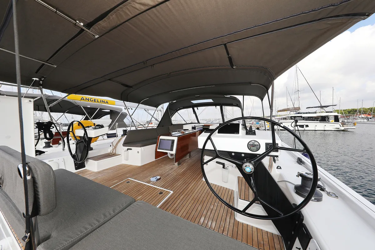 Cockpit of Jolie, a Dufour 470 sailboat at Biograd na Moru, Croatia