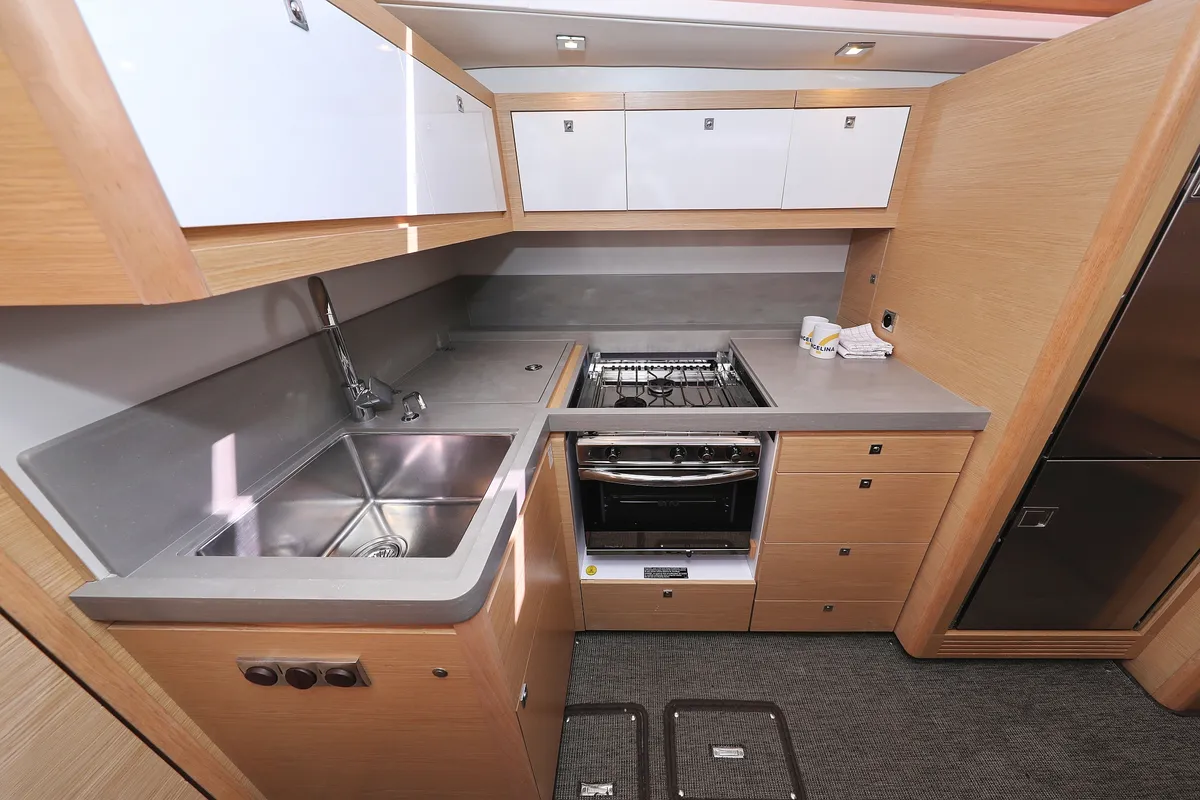 Galley of Jolie, a Dufour 470 sailboat at Biograd na Moru, Croatia