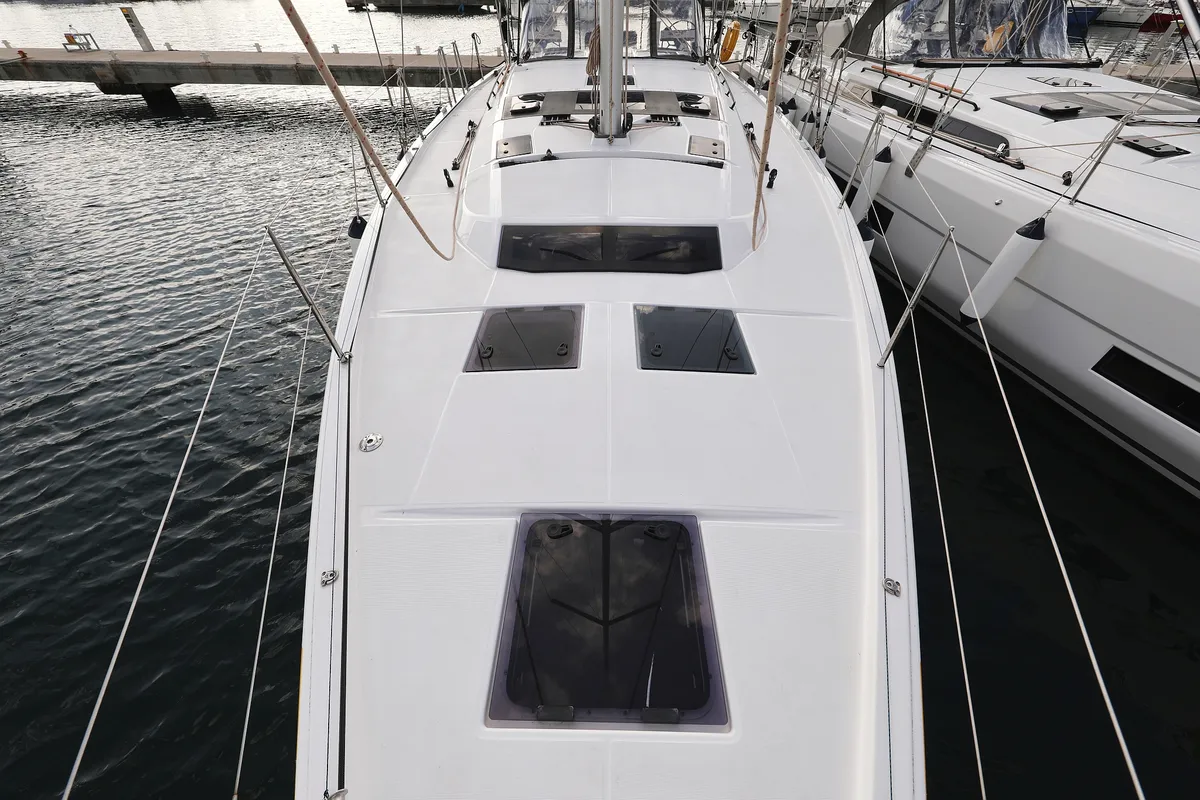 Deck of Jolie, a Dufour 470 sailboat at Biograd na Moru, Croatia