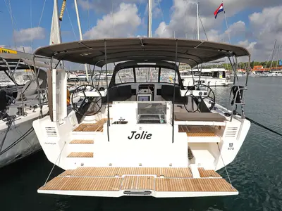 Cockpit of Jolie, a Dufour 470 sailboat at Biograd na Moru, Croatia