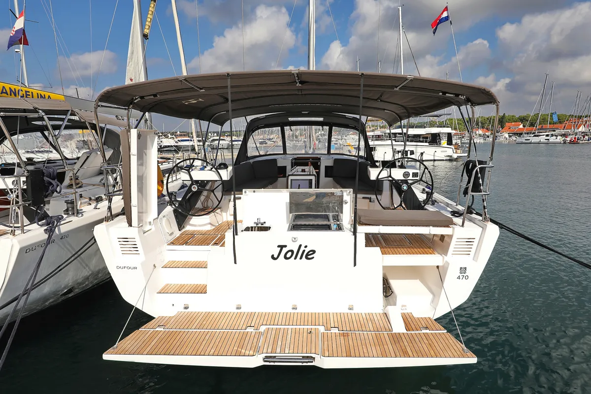 Cockpit of Jolie, a Dufour 470 sailboat at Biograd na Moru, Croatia