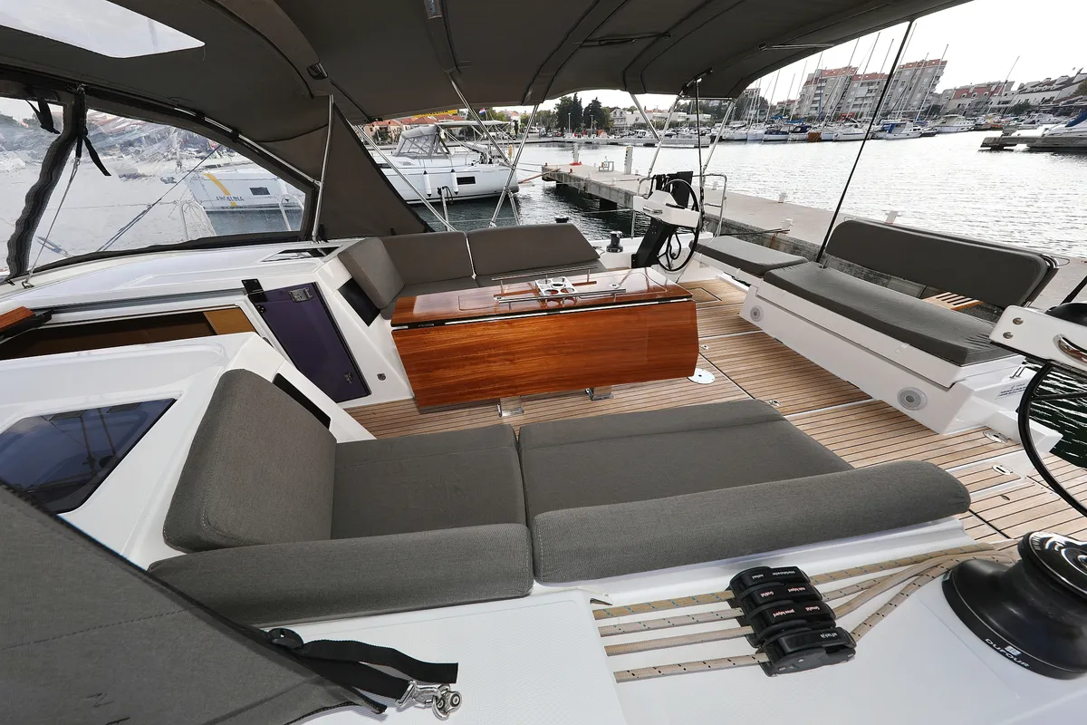 Deck of Jolie, a Dufour 470 sailboat at Biograd na Moru, Croatia