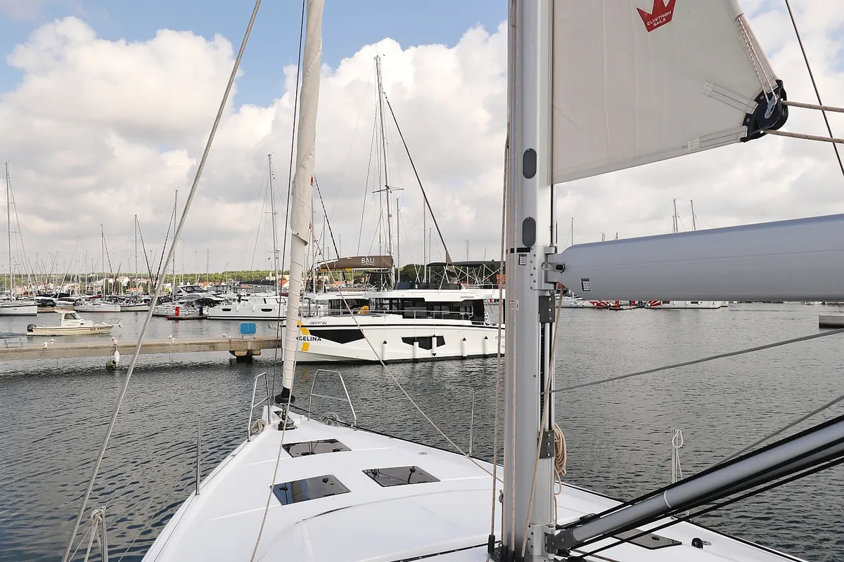 Exterior view of Jolie, a Dufour 470 sailboat at Biograd na Moru, Croatia