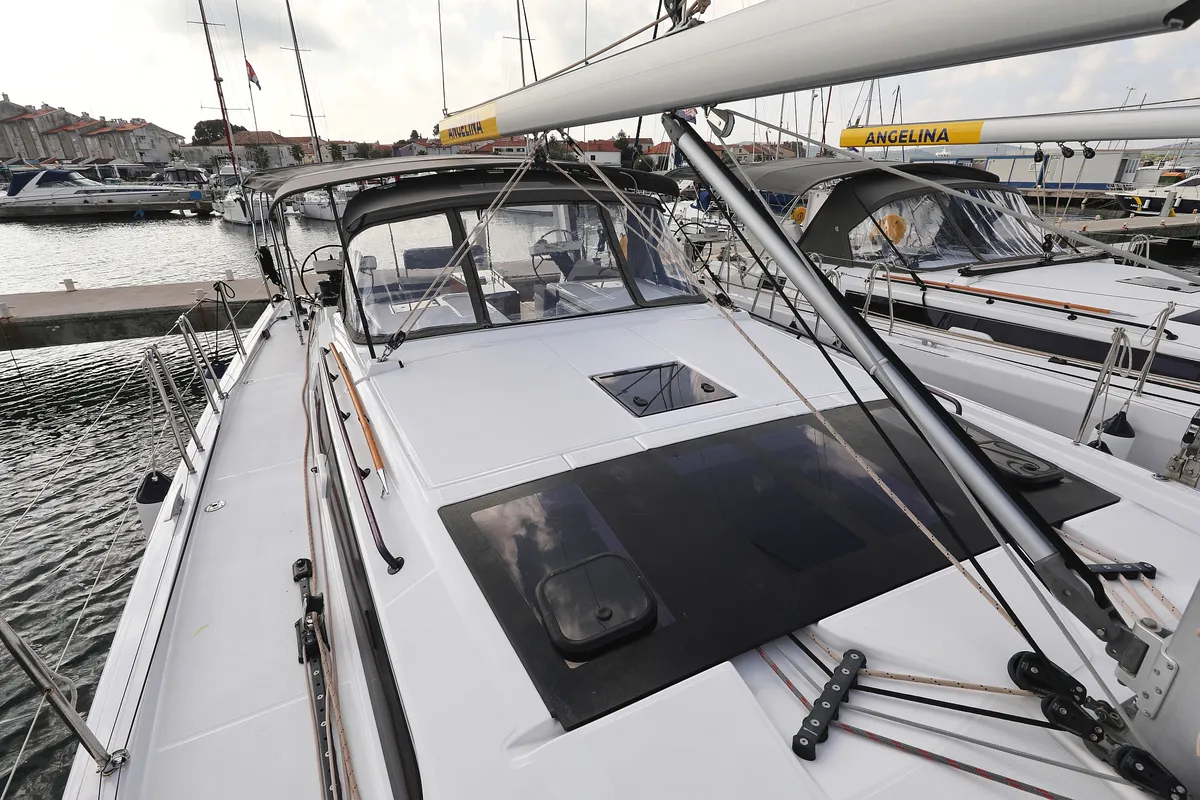 Deck of Jolie, a Dufour 470 sailboat at Biograd na Moru, Croatia