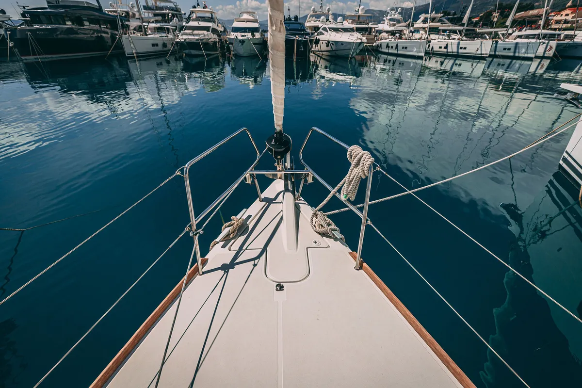 Exterior view of Ventus, a Jeanneau Sun Odyssey 449 sailboat at Kaštela, Croatia