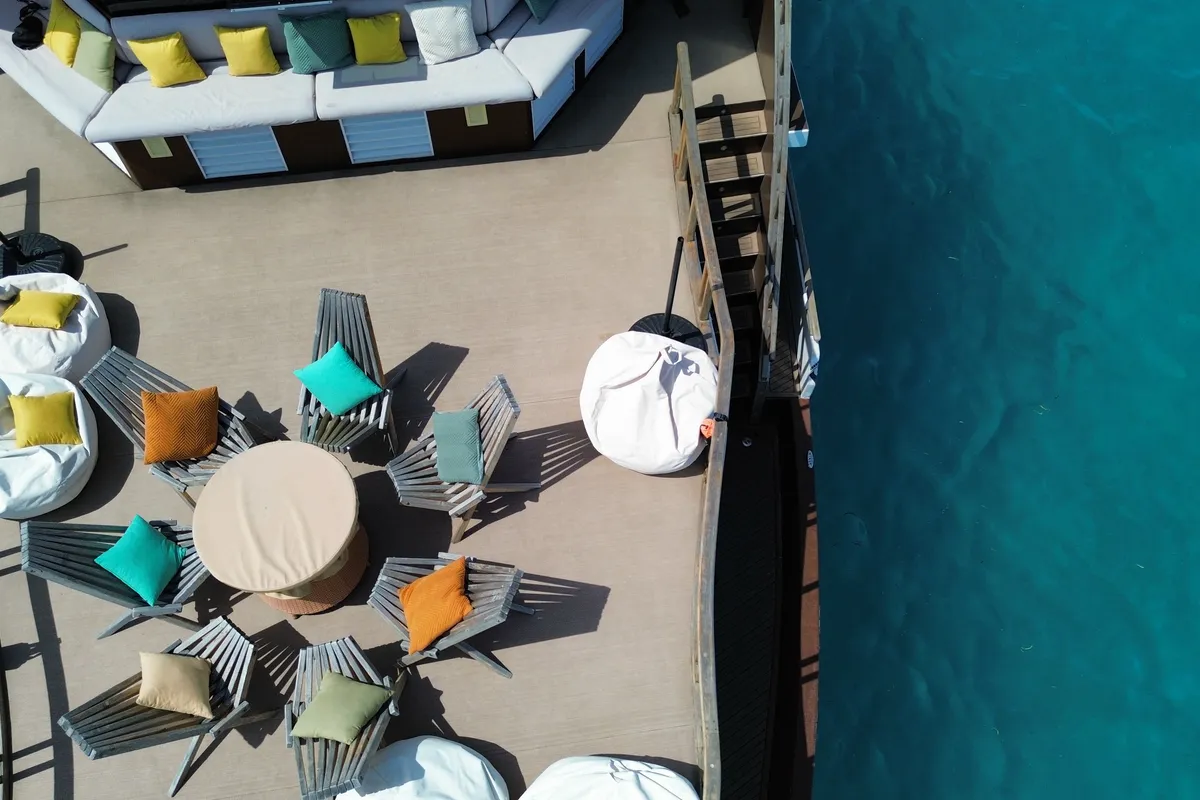 Deck of Gulet Motoryacht, a motor yacht at Malé, Maldives