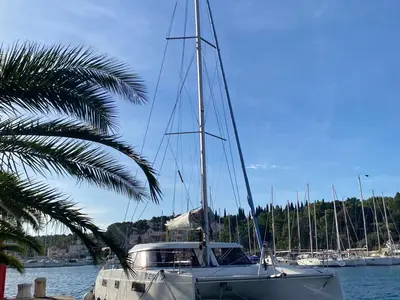 Exterior view of JANGADA, a Nautitech 40 Open catamaran at Primošten, Croatia
