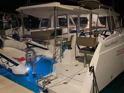 Deck of JANGADA, a Nautitech 40 Open catamaran at Primošten, Croatia
