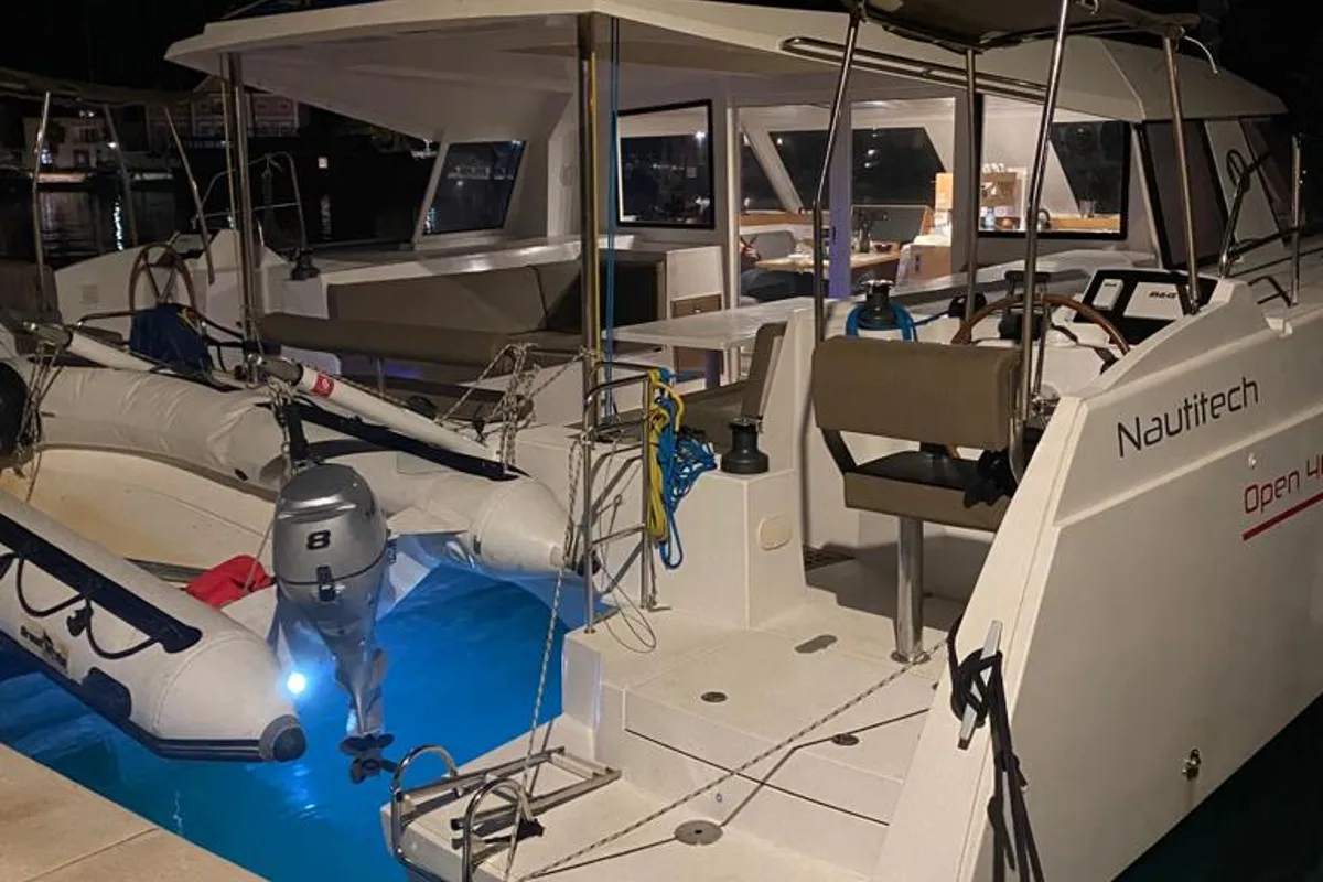 Deck of JANGADA, a Nautitech 40 Open catamaran at Primošten, Croatia