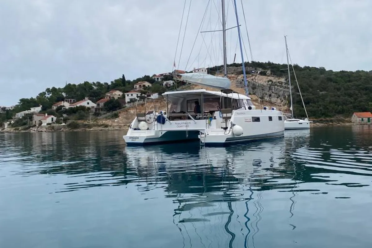 Exterior view of JANGADA, a Nautitech 40 Open catamaran at Primošten, Croatia