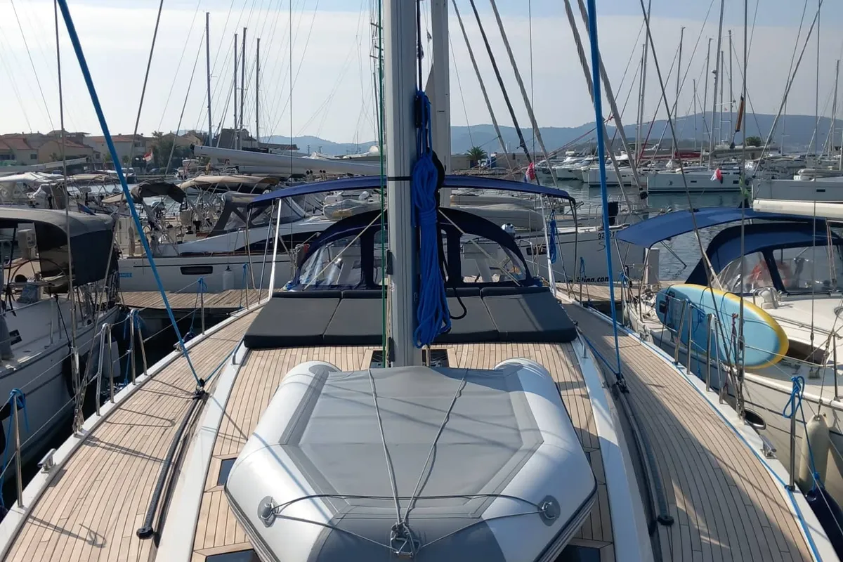 Deck of KATHARINA, a D&D Kufner 56 sailboat at Trogir, Croatia
