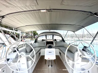 Cockpit of Sail Leo, a Bavaria Cruiser 46 sailboat at Fethiye, Turkey