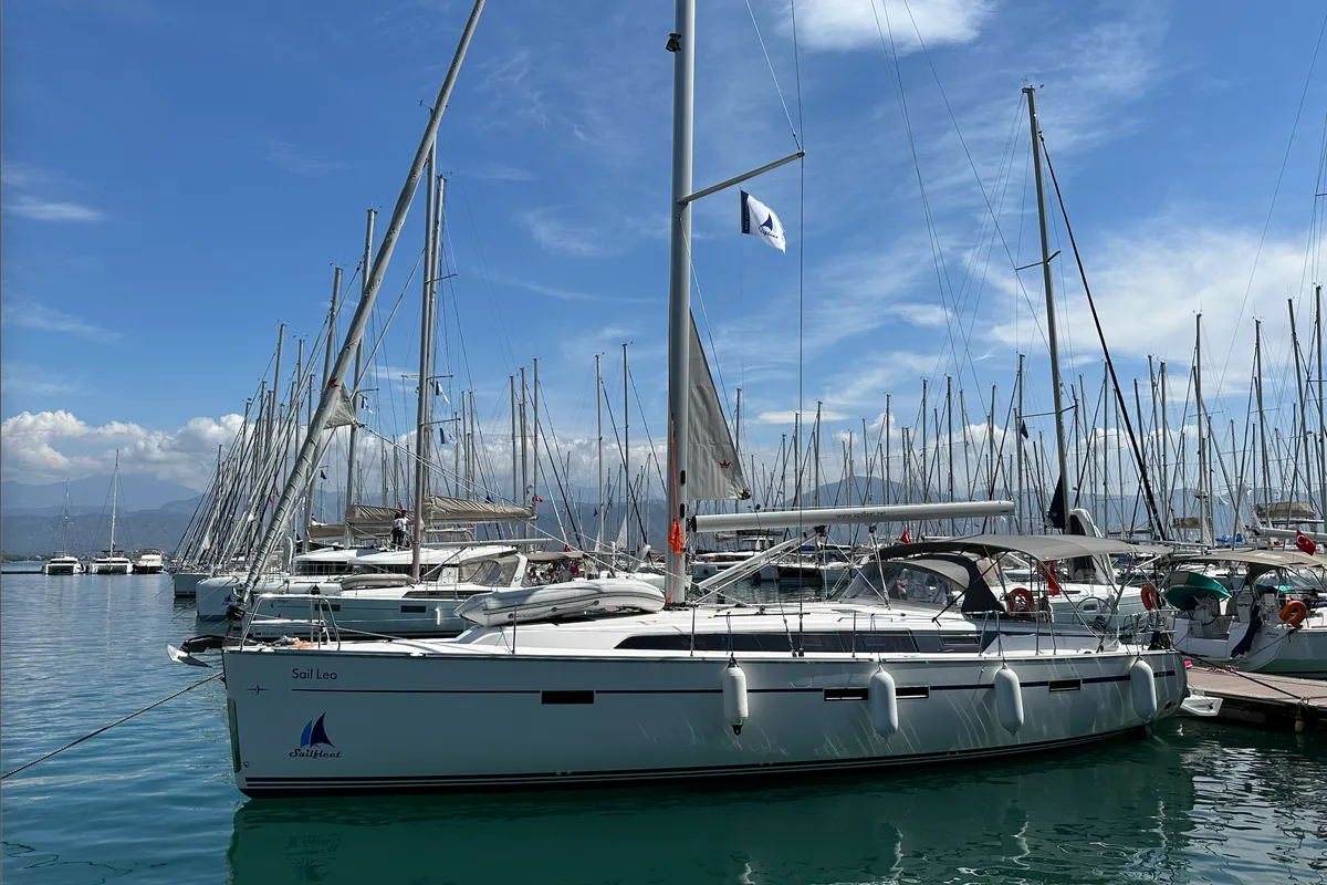 Exterior view of Sail Leo, a Bavaria Cruiser 46 sailboat at Fethiye, Turkey