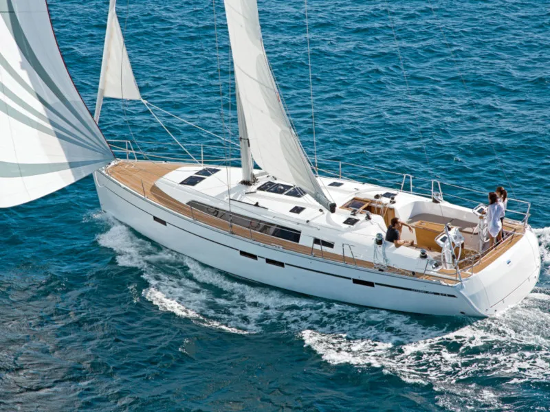 Exterior view of Sail Leo, a Bavaria Cruiser 46 sailboat at Fethiye, Turkey