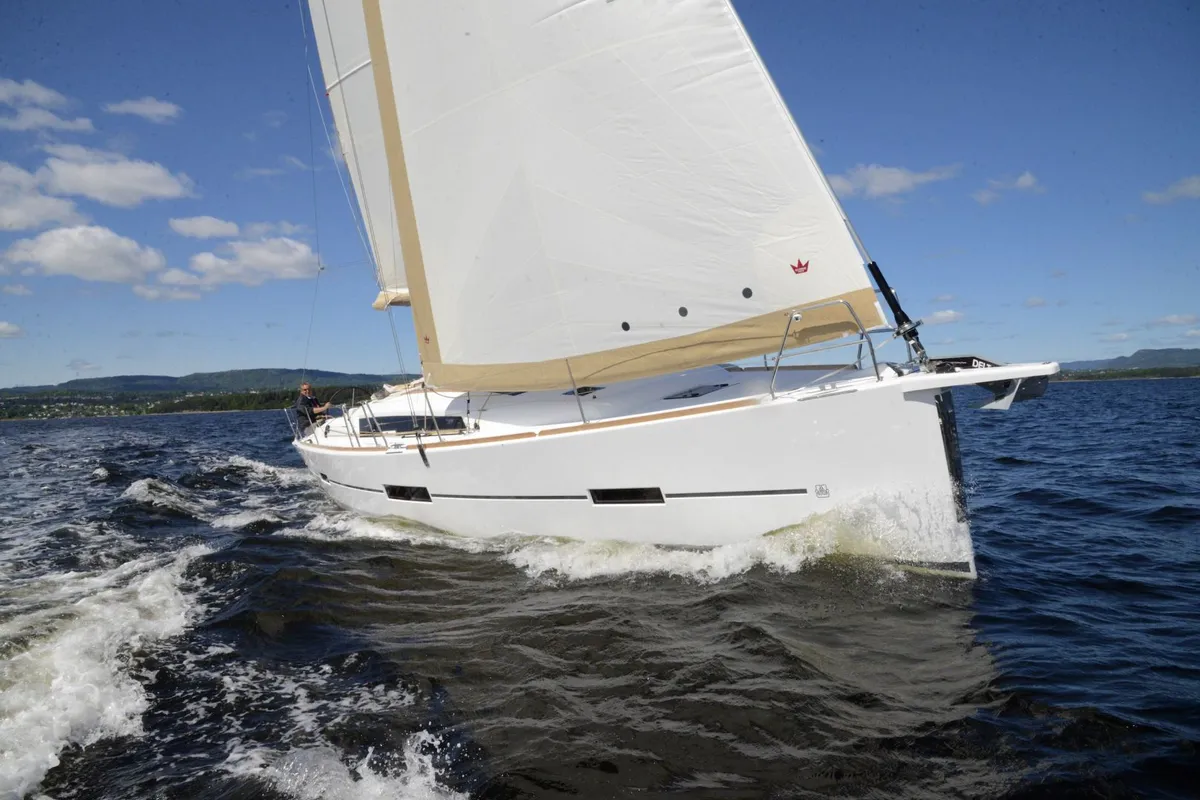 Exterior view of Sham, a Dufour 412 Grand large sailboat at Cagliari, Italy