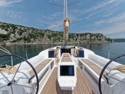 Cockpit of Sham, a Dufour 412 Grand large sailboat at Cagliari, Italy