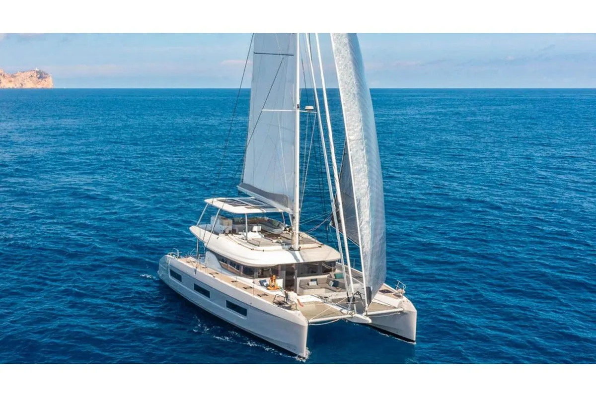 Exterior view of SAILUXE - Pac-one, a Lagoon 60 catamaran at Castellammare del Golfo, Italy