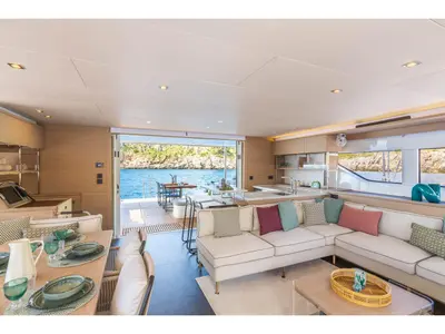 Salon of SAILUXE - Pac-one, a Lagoon 60 catamaran at Castellammare del Golfo, Italy