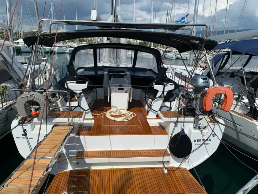 Exterior view of Kebiwan, a Beneteau Oceanis 46.1 sailboat at Athens, Greece