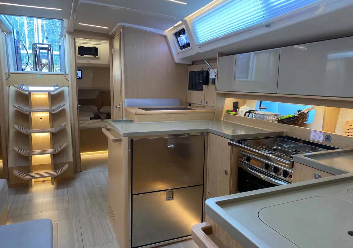 Galley of Rana, a Bavaria C46 sailboat at Fethiye, Turkey