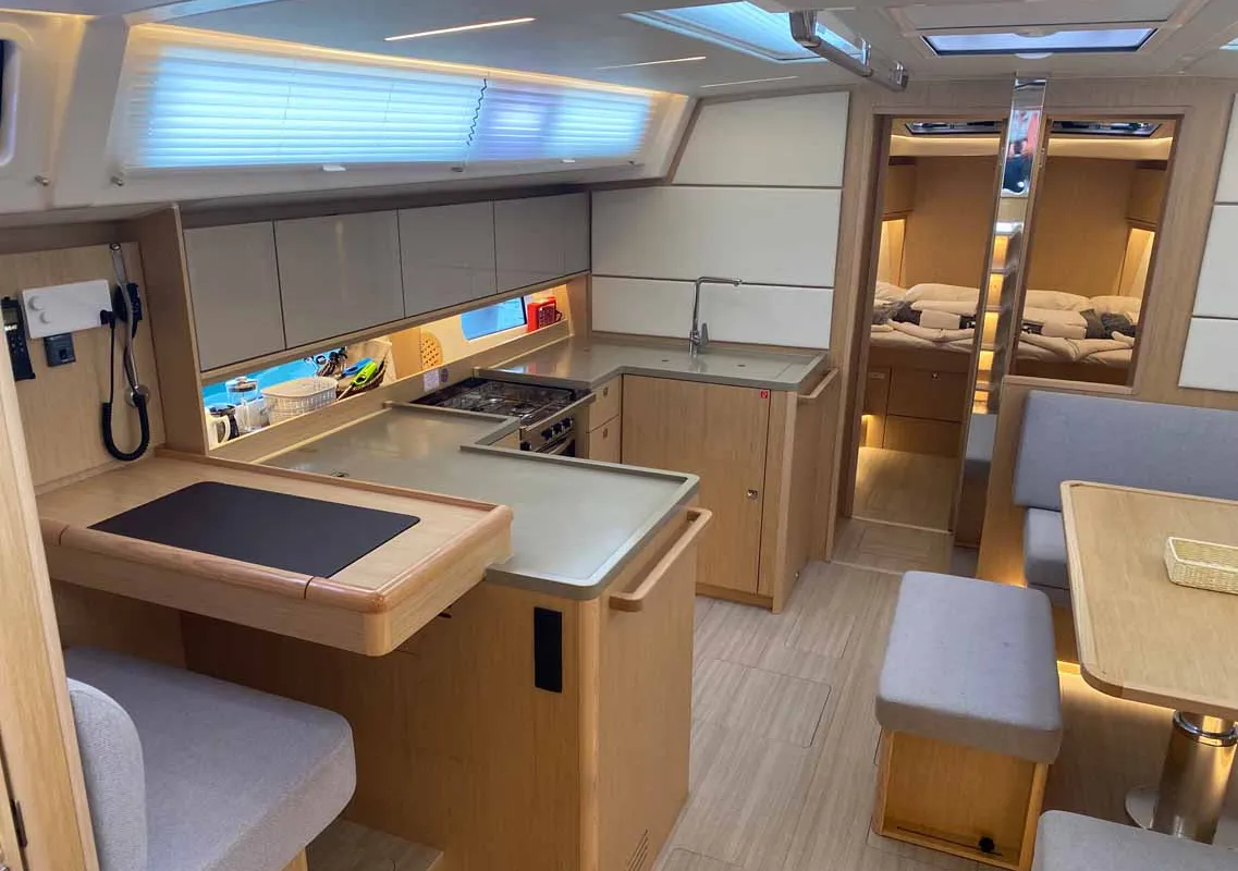 Galley of Rana, a Bavaria C46 sailboat at Fethiye, Turkey