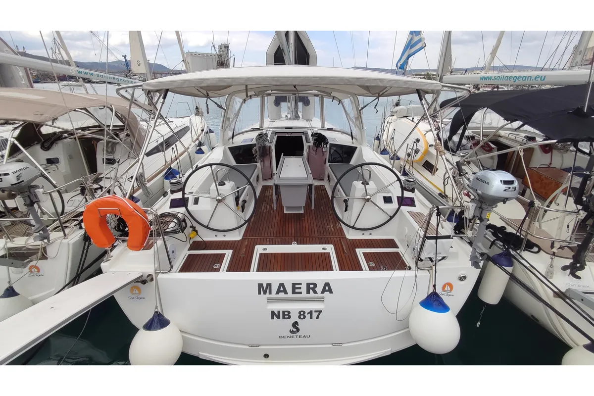 Cockpit of Maera, a Beneteau Oceanis 41.1 sailboat at Volos, Greece