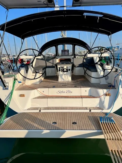 Cockpit of Sofia Blu, a D&D Kufner 54 Exclusive sailboat at Salerno, Italy