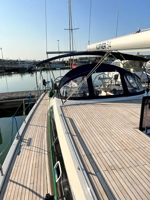Deck of Sofia Blu, a D&D Kufner 54 Exclusive sailboat at Salerno, Italy