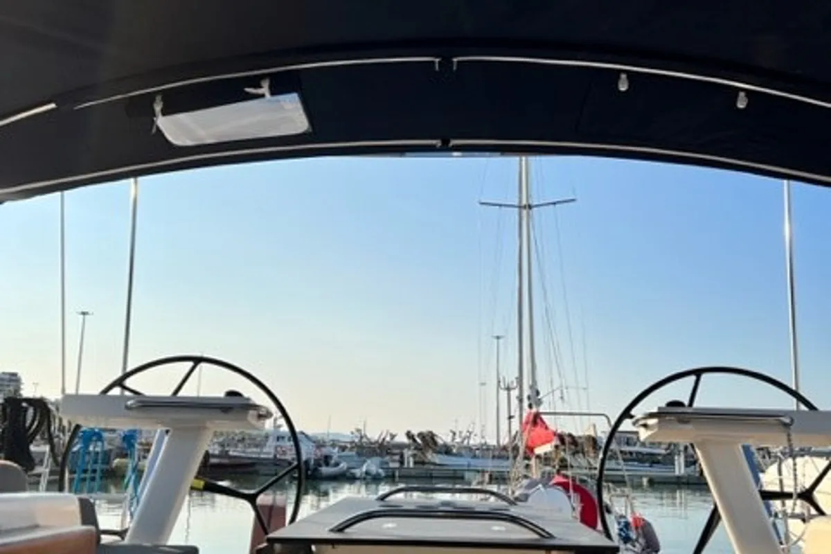 Cockpit of Sofia Blu, a D&D Kufner 54 Exclusive sailboat at Salerno, Italy