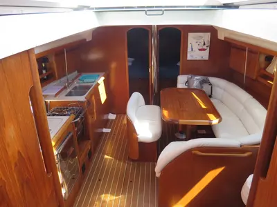 Salon of Mondox, a Jeanneau Sun Odyssey 45 sailboat at Fezzano, Italy