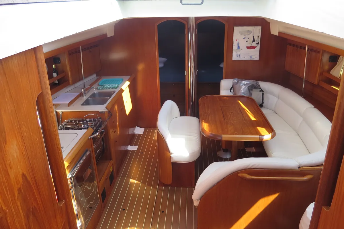Salon of Mondox, a Jeanneau Sun Odyssey 45 sailboat at Fezzano, Italy