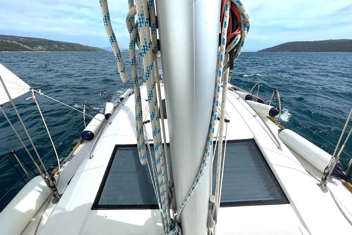 Deck of Elysium, a Elan Impression 45 sailboat at Zadar, Croatia