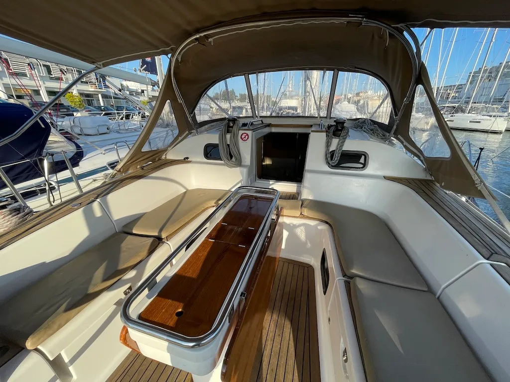Cockpit of Elysium, a Elan Impression 45 sailboat at Zadar, Croatia