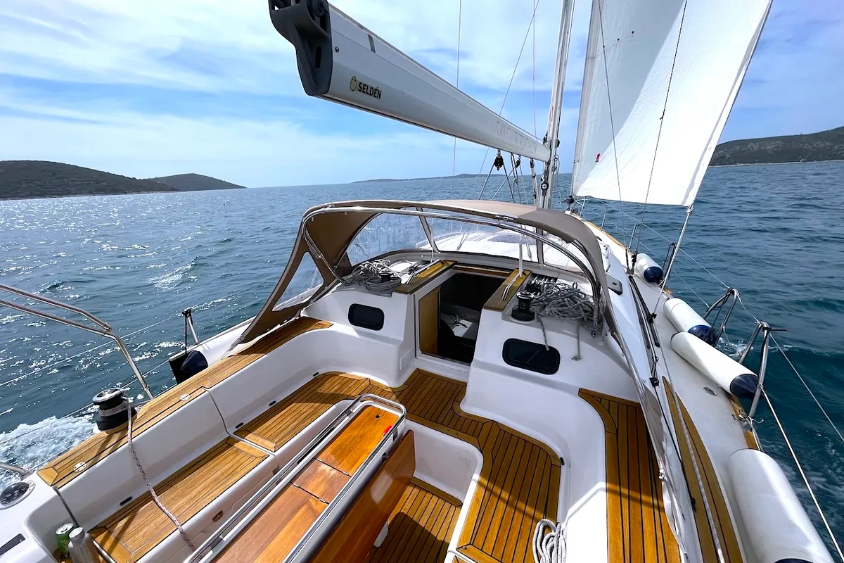Cockpit of Elysium, a Elan Impression 45 sailboat at Zadar, Croatia