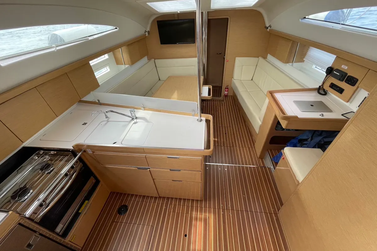 Salon of Elysium, a Elan Impression 45 sailboat at Zadar, Croatia