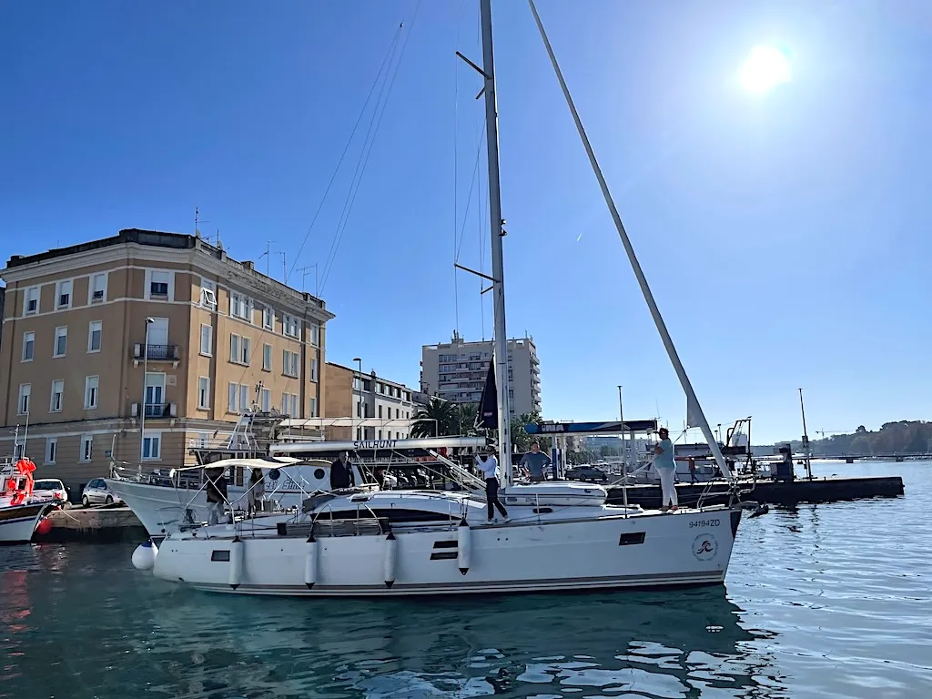 Exterior view of Elysium, a Elan Impression 45 sailboat at Zadar, Croatia