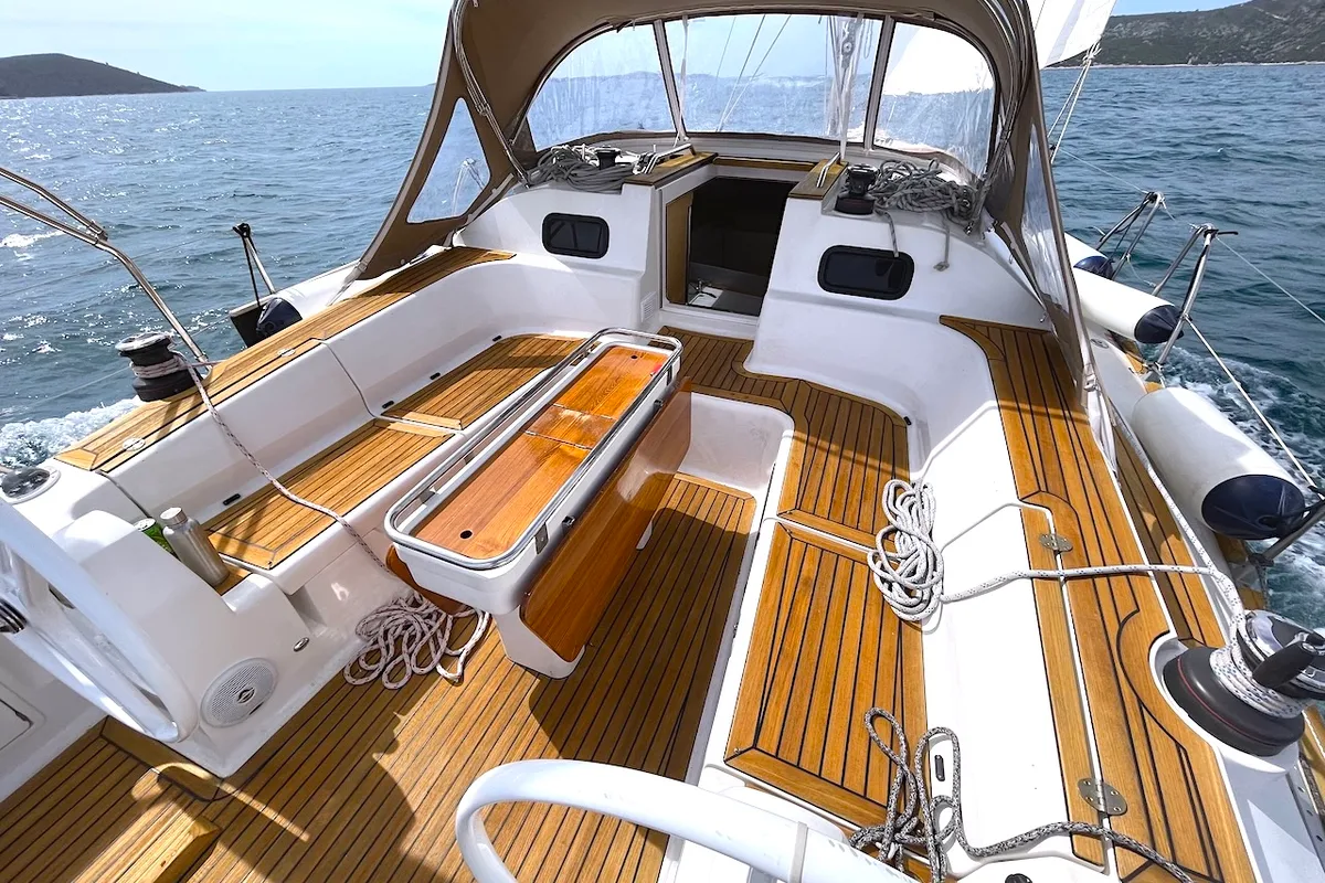 Cockpit of Elysium, a Elan Impression 45 sailboat at Zadar, Croatia