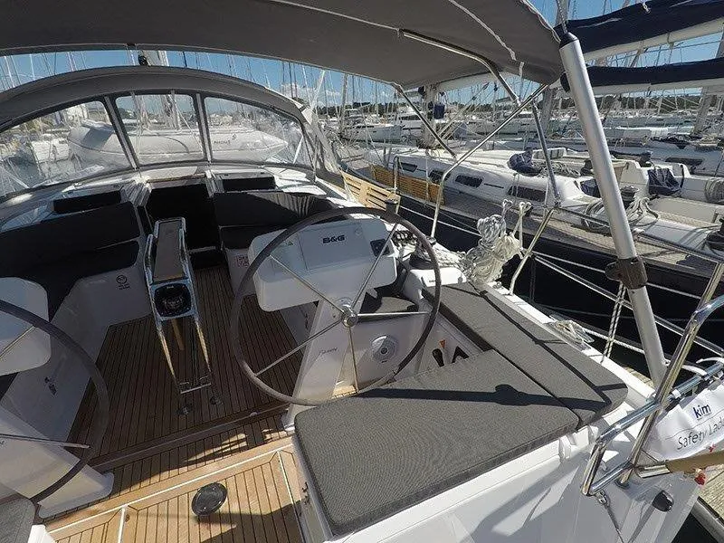 Cockpit of Podatok Too, a Hanse 458 sailboat at Grad Šibenik, Croatia