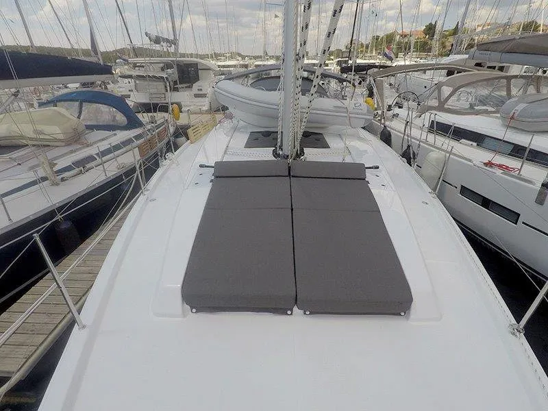 Deck of Podatok Too, a Hanse 458 sailboat at Grad Šibenik, Croatia