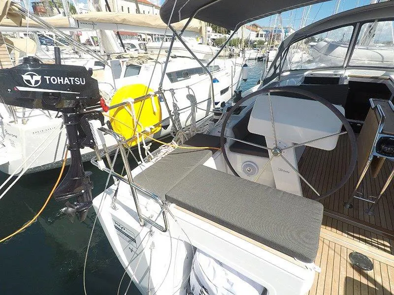 Cockpit of Podatok Too, a Hanse 458 sailboat at Grad Šibenik, Croatia