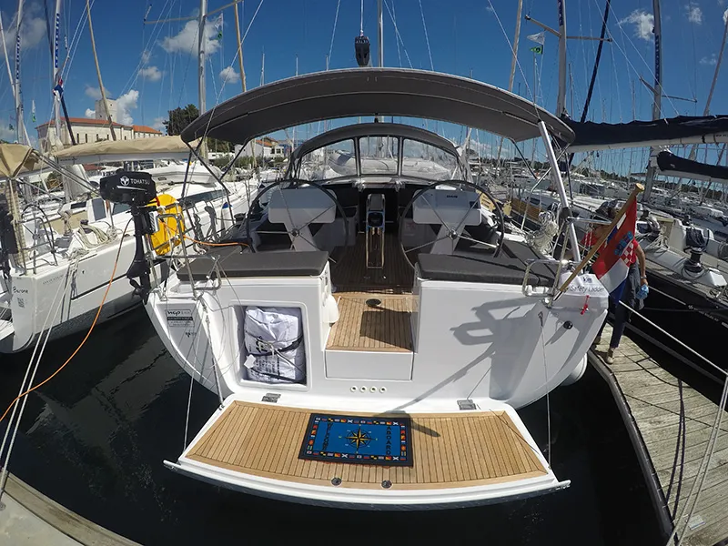 Exterior view of Podatok Too, a Hanse 458 sailboat at Grad Šibenik, Croatia